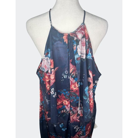 Koh Koh Womens Floral High Neck Maxi Dress Sleeveless Dark Blue Multi-Color 2XL - Picture 9 of 16